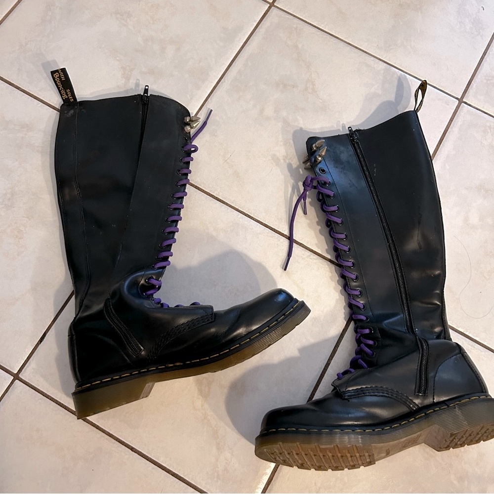 Black Tall Doc Marten Boots with Spike Detail